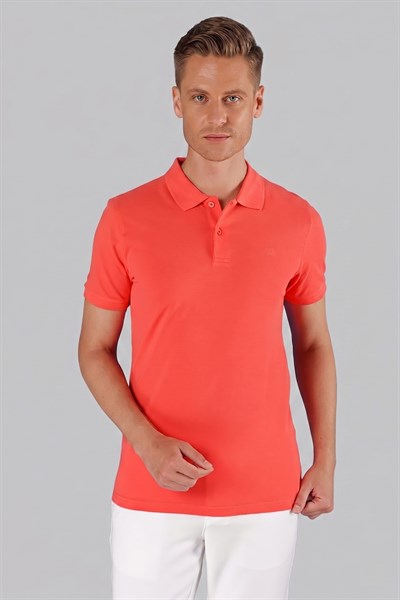 Slim Fit %100 Pamuk Düğmeli Mercan Polo Yaka Tişört Ts 845