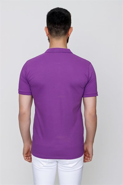 Slim Fit %100 Pamuk Düğmeli Mor Polo Yaka Tişört Ts 829