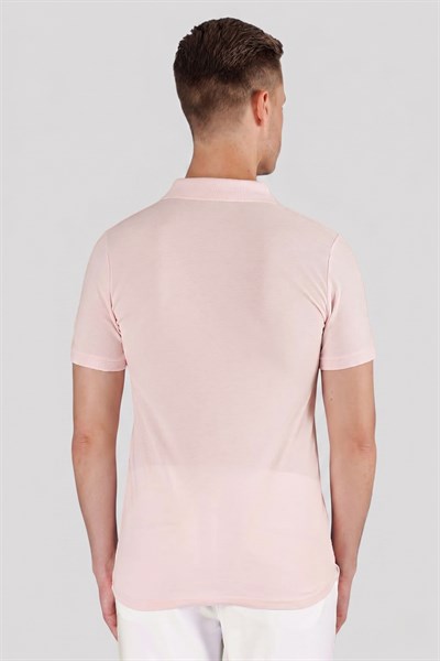 Slim Fit %100 Pamuk Düğmeli Pembe Polo Yaka Tişört Ts 845