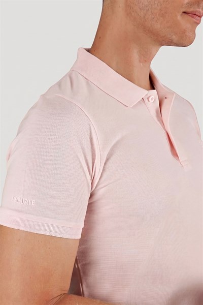 Slim Fit %100 Pamuk Düğmeli Pembe Polo Yaka Tişört Ts 845