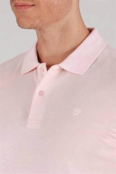 Slim Fit %100 Pamuk Düğmeli Pembe Polo Yaka Tişört Ts 845