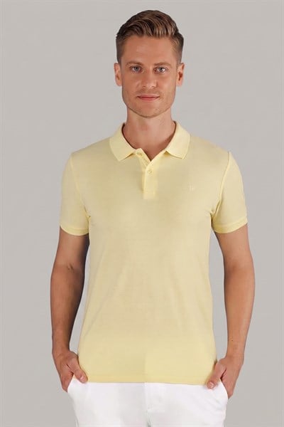 Slim Fit %100 Pamuk Düğmeli Sarı Polo Yaka Tişört Ts 845