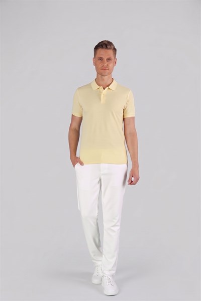 Slim Fit %100 Pamuk Düğmeli Sarı Polo Yaka Tişört Ts 845