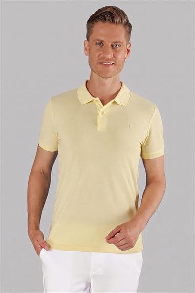 Slim Fit %100 Pamuk Düğmeli Sarı Polo Yaka Tişört Ts 845