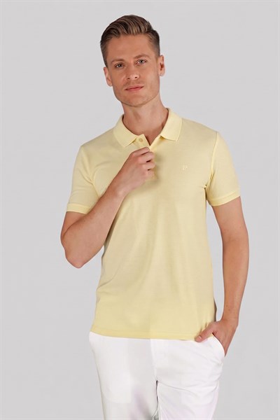 Slim Fit %100 Pamuk Düğmeli Sarı Polo Yaka Tişört Ts 845