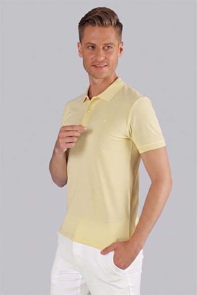 Slim Fit %100 Pamuk Düğmeli Sarı Polo Yaka Tişört Ts 845