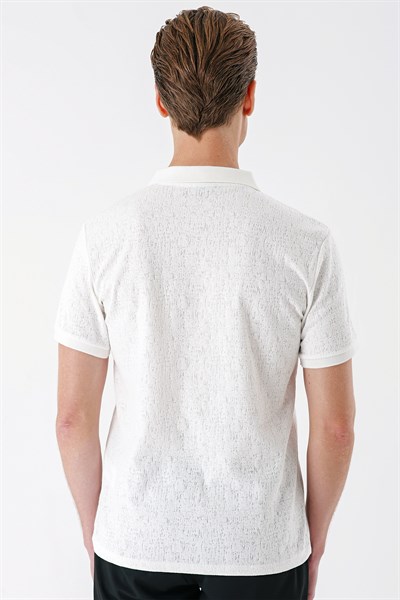 Slim Fit %100 Pamuk Fermuarlı Polo Yaka Ekru Tişört TS 877