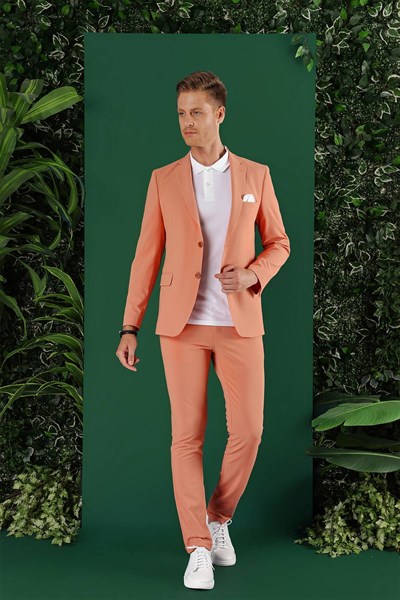 Slim Fit %100 Pamuk Gofre Kumaş Mercan Ceket C 647