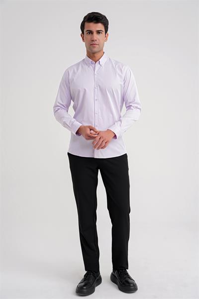 Slim Fit %100 Pamuk Düğme Yakalı Lila Gömlek GK 711