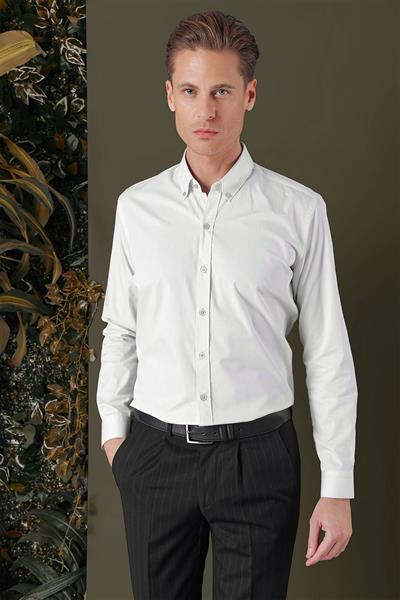Slim Fit %100 Pamuk Düğme Yakalı Mavi Gömlek GK 711