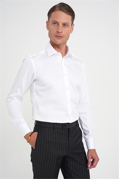 Slim Fit %100 Pamuk Non Iron Kumaş Beyaz Gömlek Gk 734