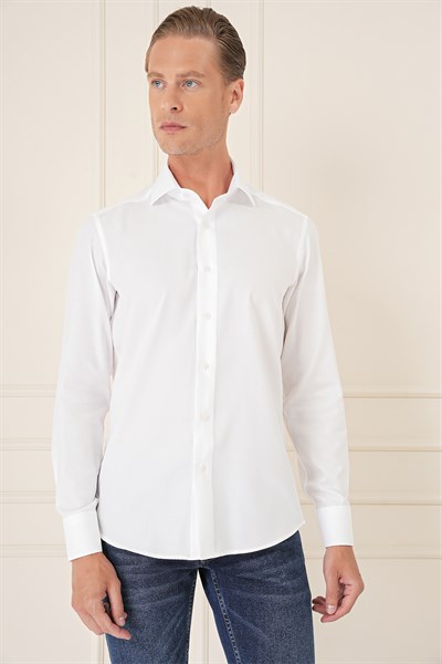 Slim Fit %100 Pamuk Non Iron Kumaş Beyaz Gömlek  Gk 735