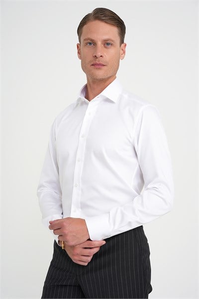 Slim Fit %100 Pamuk Non Iron Kumaş Beyaz Gömlek Gk 734