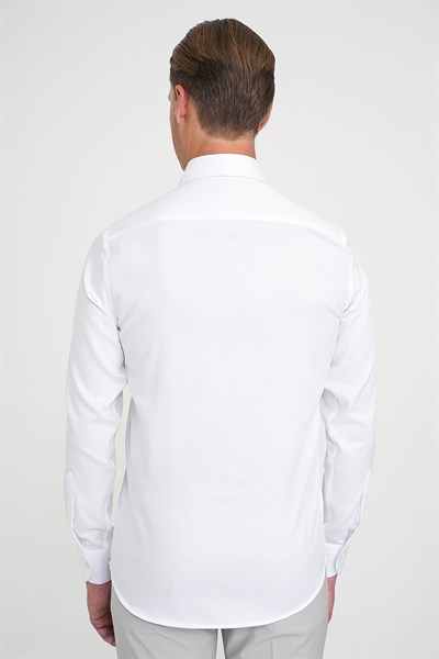Slim Fit %100 Pamuk Non Iron Kumaş Dokulu Beyaz Gömlek Gk 744