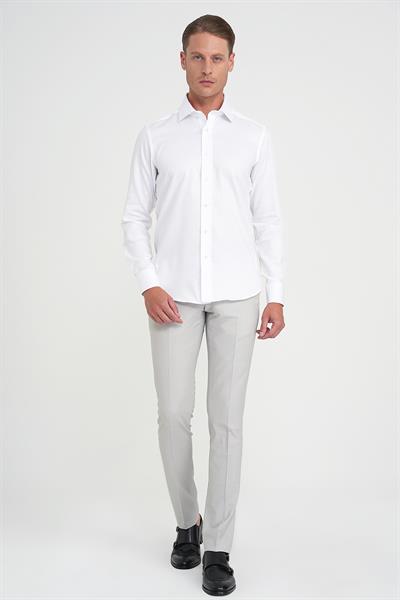 Slim Fit %100 Pamuk Non Iron Kumaş Dokulu Klasik Beyaz Gömlek Gk 744