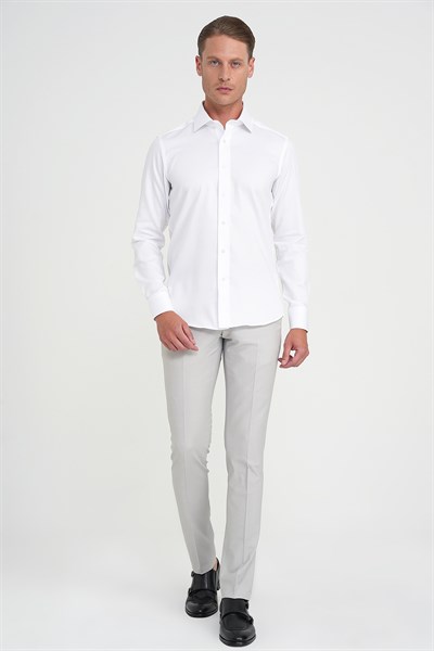 Slim Fit %100 Pamuk Non Iron Kumaş Dokulu Beyaz Gömlek Gk 744