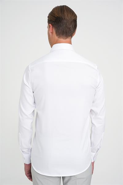 Slim Fit %100 Pamuk Non Iron Kumaş Dokulu Klasik Beyaz Gömlek Gk 744