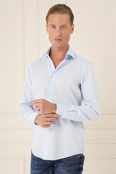 Slim Fit %100 Pamuk Non Iron Kumaş Klasik Mavi Gömlek  Gk 735
