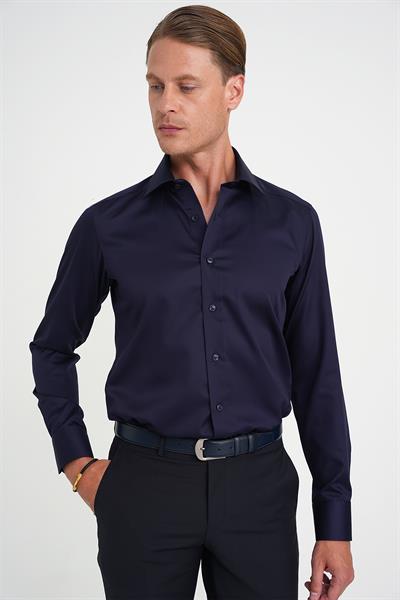 Slim Fit %100 Pamuk Non Iron Kumaş Lacivert Gömlek Gk 734