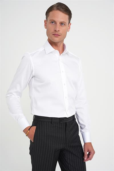 Slim Fit %100 Pamuk Non Iron Kumaş Klasik Beyaz Gömlek Gk 734