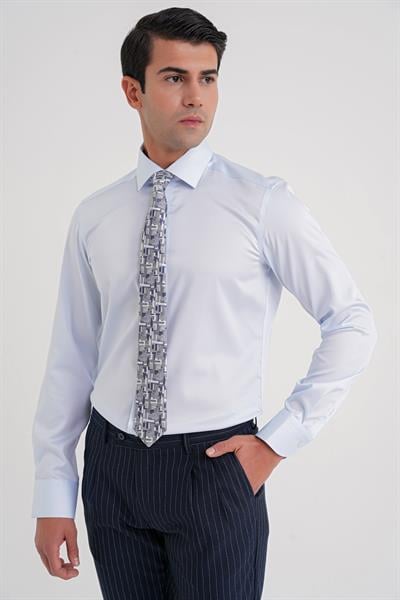 Slim Fit %100 Pamuk Non Iron Kumaş Klasik Mavi Gömlek Gk 734