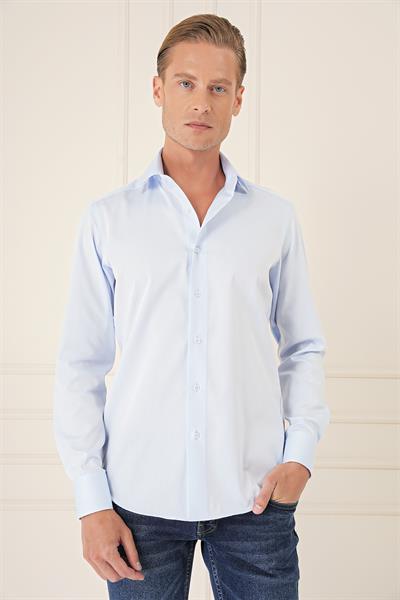 Slim Fit %100 Pamuk Non Iron Kumaş Klasik Mavi Gömlek  Gk 735