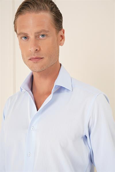 Slim Fit %100 Pamuk Non Iron Kumaş Klasik Mavi Gömlek  Gk 735