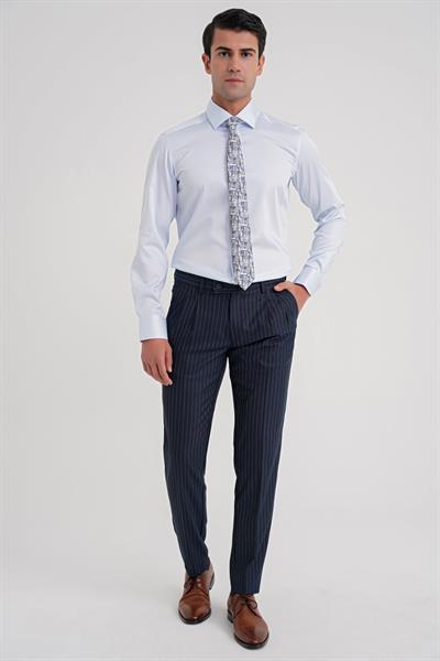 Slim Fit %100 Pamuk Non Iron Kumaş Klasik Mavi Gömlek Gk 734