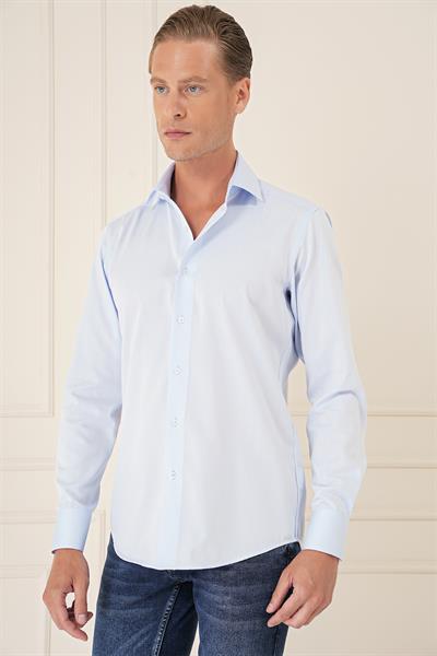 Slim Fit %100 Pamuk Non Iron Kumaş Klasik Mavi Gömlek  Gk 735