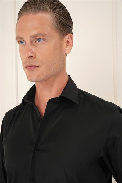 Slim Fit %100 Pamuk Non Iron Kumaş Siyah Gömlek  Gk 735