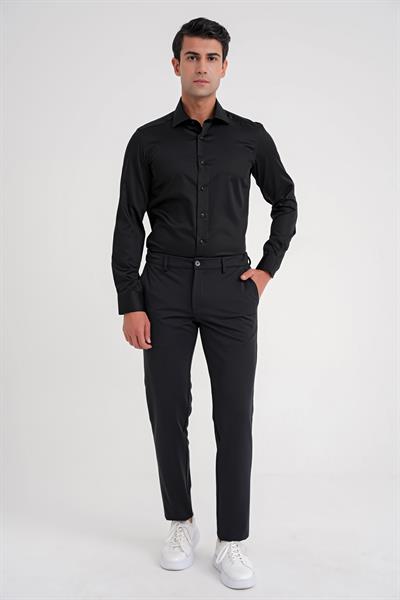 Slim Fit %100 Pamuk Non Iron Kumaş Siyah Gömlek Gk 734