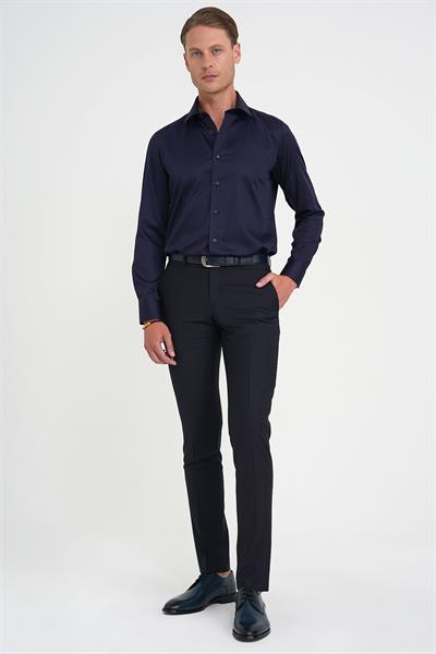 Slim Fit %100 Pamuk Non Iron Kumaş Lacivert Gömlek Gk 734