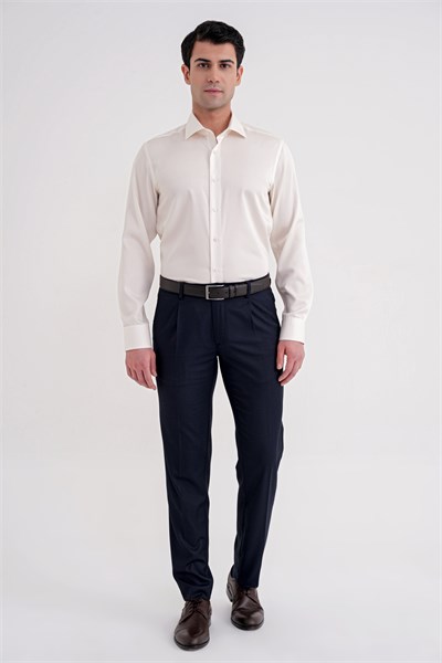 Slim Fit %100 Pamuk Non Iron Kumaş Krem Gömlek Gk 734
