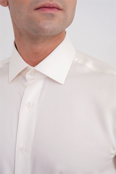 Slim Fit %100 Pamuk Non Iron Kumaş Krem Gömlek Gk 734