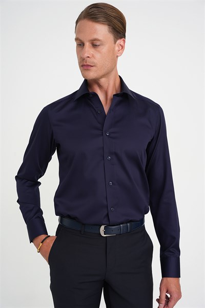 Slim Fit %100 Pamuk Non Iron Kumaş Lacivert Gömlek Gk 734
