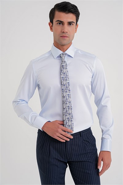 Slim Fit %100 Pamuk Non Iron Kumaş Mavi Gömlek Gk 734