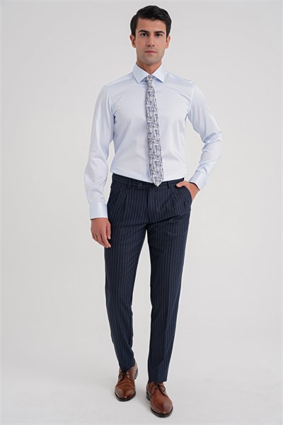 Slim Fit %100 Pamuk Non Iron Kumaş Mavi Gömlek Gk 734