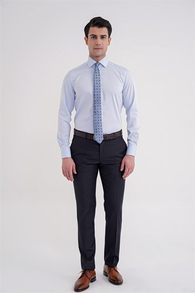 Slim Fit %100 Pamuk Non Iron Kumaş Mavi Gömlek  Gk 735