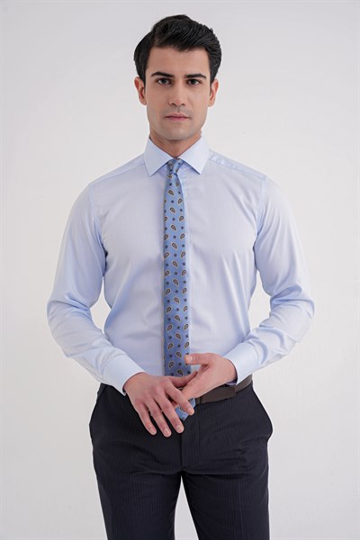 Slim Fit %100 Pamuk Non Iron Kumaş Mavi Gömlek  Gk 735