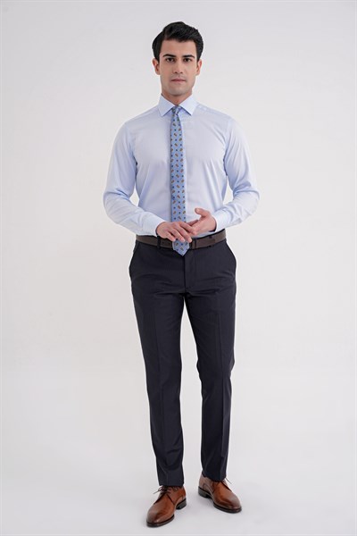 Slim Fit %100 Pamuk Non Iron Kumaş Mavi Gömlek  Gk 735