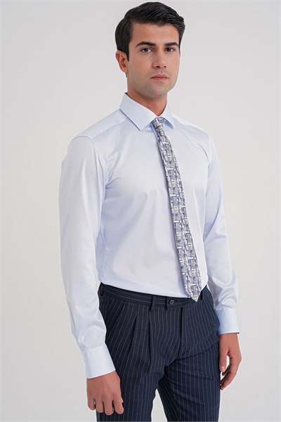 Slim Fit %100 Pamuk Non Iron Kumaş Mavi Gömlek Gk 734