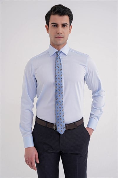 Slim Fit %100 Pamuk Non Iron Kumaş Mavi Gömlek  Gk 735