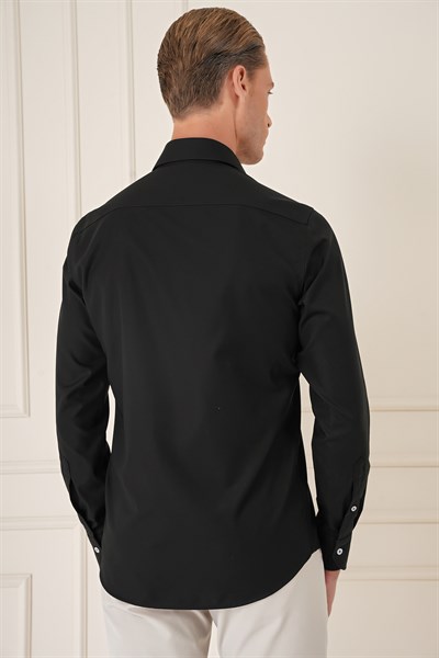 Slim Fit %100 Pamuk Non Iron Kumaş Siyah Gömlek  Gk 735