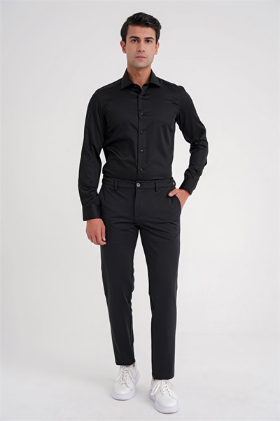 Slim Fit %100 Pamuk Non Iron Kumaş Siyah Gömlek Gk 734