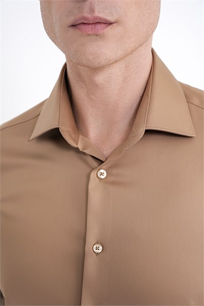 Slim Fit %100 Pamuk Non Iron Kumaş Taba Gömlek Gk 734