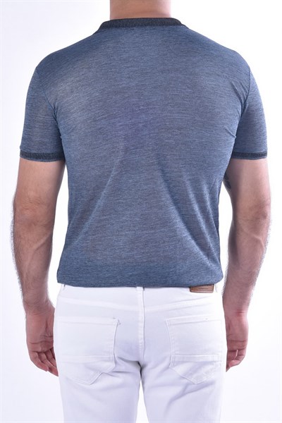 Slim Fit %100 Pamuk Ribanalı Lacivert Polo Yaka Tişört TS 814