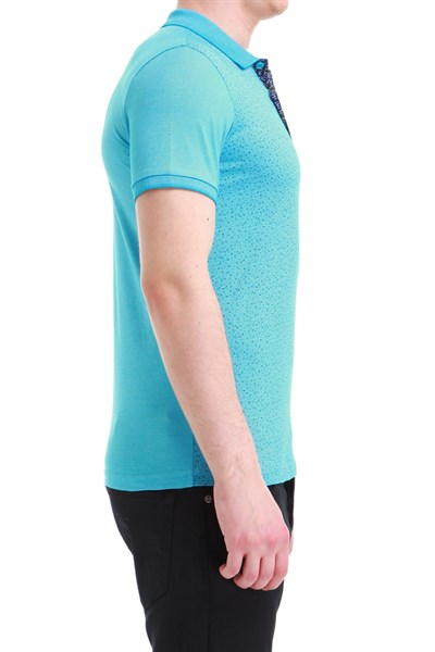 Slim Fit %100 Pamuk Ribanalı Turkuaz Polo Yaka Tişört TS 736