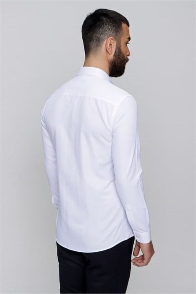 Slim Fit %100 Pamuk Yarım İtalyan Yaka Düz Beyaz Gömlek GK 765