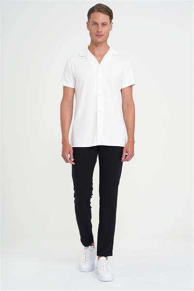 Slim Fit Apaş Yaka Modal Karışımlı Kısa Kollu Beyaz Gömlek G 1590