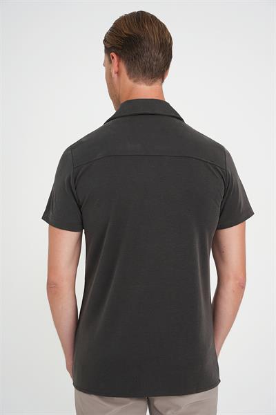 Slim Fit Apaş Yaka Modal Karışımlı Kısa Kol Kahverengi Gömlek G 1590